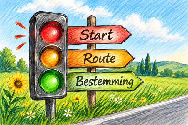 Verkeerslicht Start Route Bestemming Verkeerslicht met de woorden Start Route Bestemming